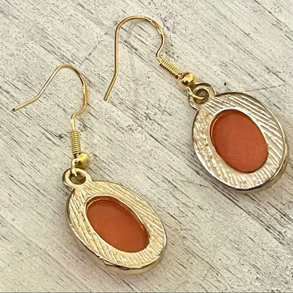 Gold tone orange drop earrings gold tone
